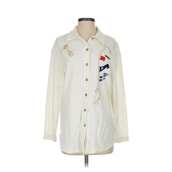 Teddi Tops - VTG Teddi White Nautical Boat Flags Embroidered Button Down Shirt small